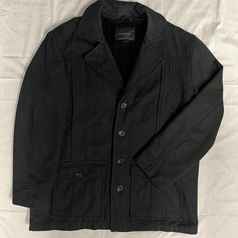 Express Mens Wool Dress Coat Gray Size XL